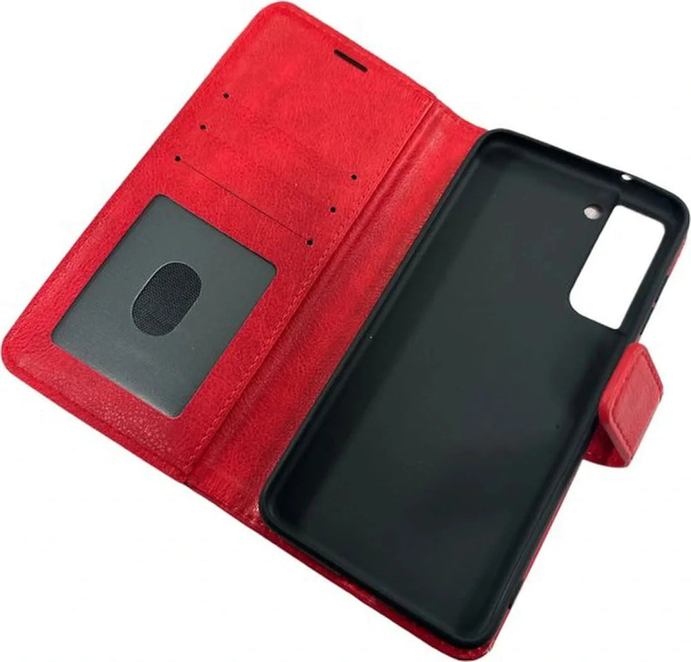 Samsung Galaxy S21 FE Hoesjes – Portemonnee Hoes – 2 Pack Screenprotector – Magneetsluiting – Rood-Ilumina Benelux