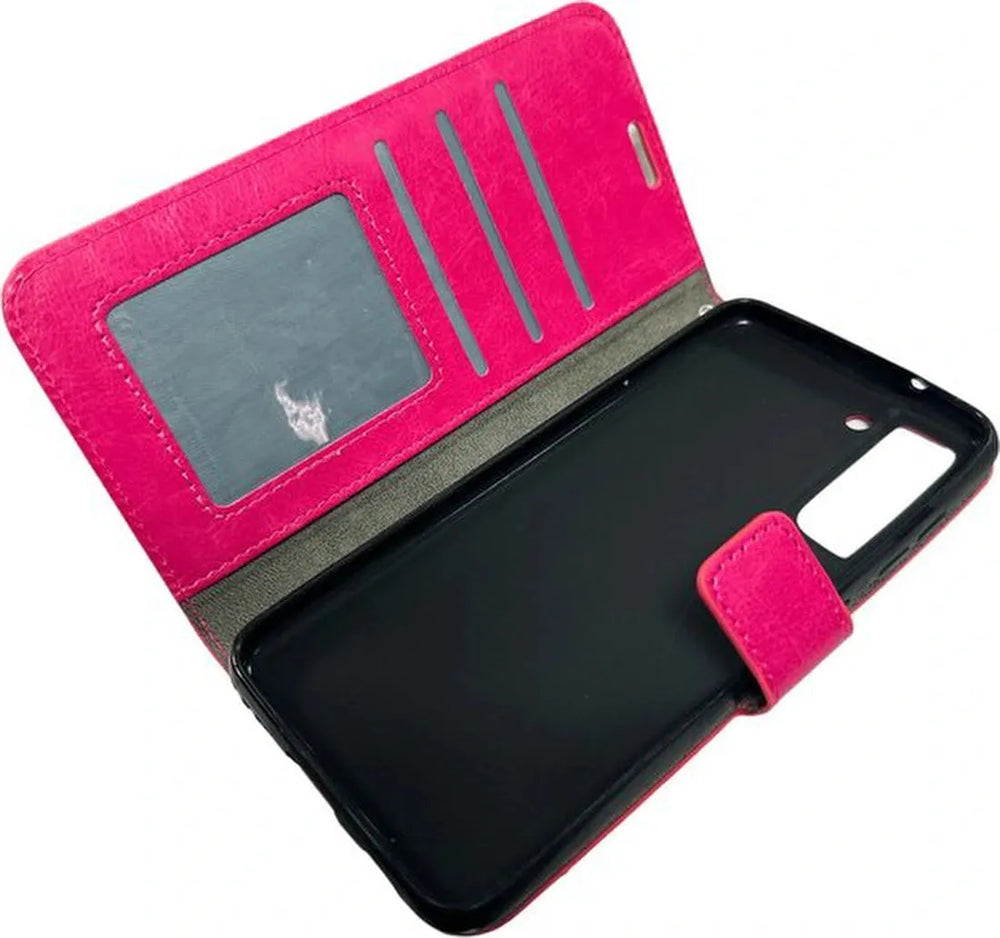Samsung Galaxy S21 FE Hoesjes – Portemonnee Hoes – Pasjeshouder – 2 Pack Screenprotector – Roze-Ilumina Benelux