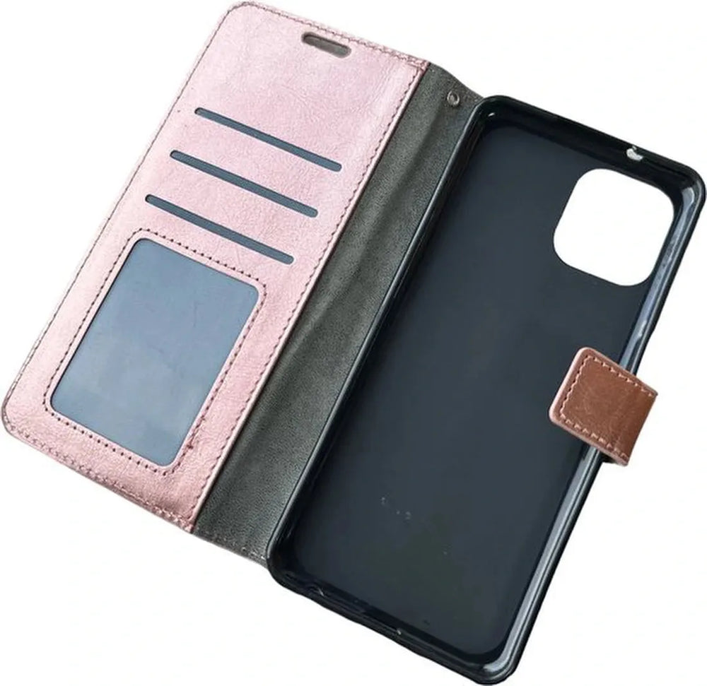 Motorola Edge 20 Lite Hoesjes – Portemonnee Book Case – Pasjeshouder – 2x Screenprotector – Roségoud-Ilumina Benelux