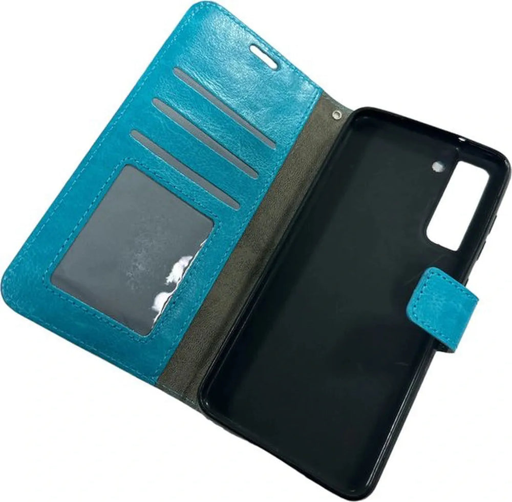 Samsung Galaxy S21 FE Hoesjes – Portemonnee Hoes – Pasjeshouder – 2 Pack Screenprotector – Turquoise-Ilumina Benelux