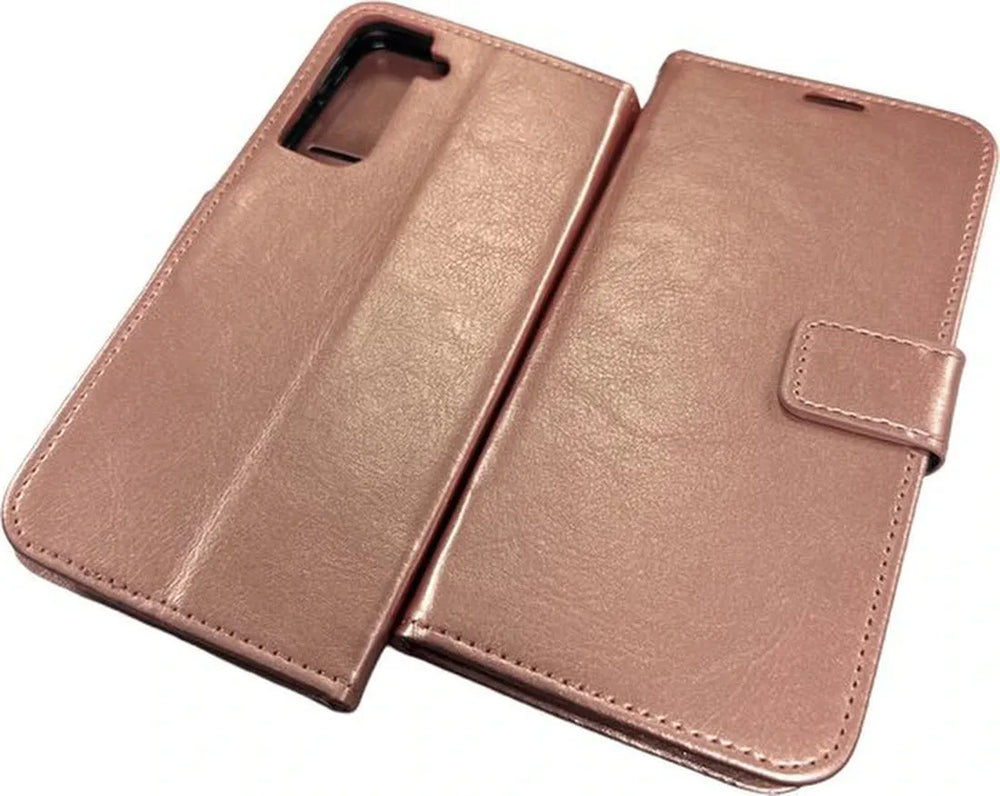 Samsung Galaxy S21 FE Hoesjes – Portemonnee Hoes – 2 Pack Screenprotector – Pasjeshouder – Roségoud-Ilumina Benelux