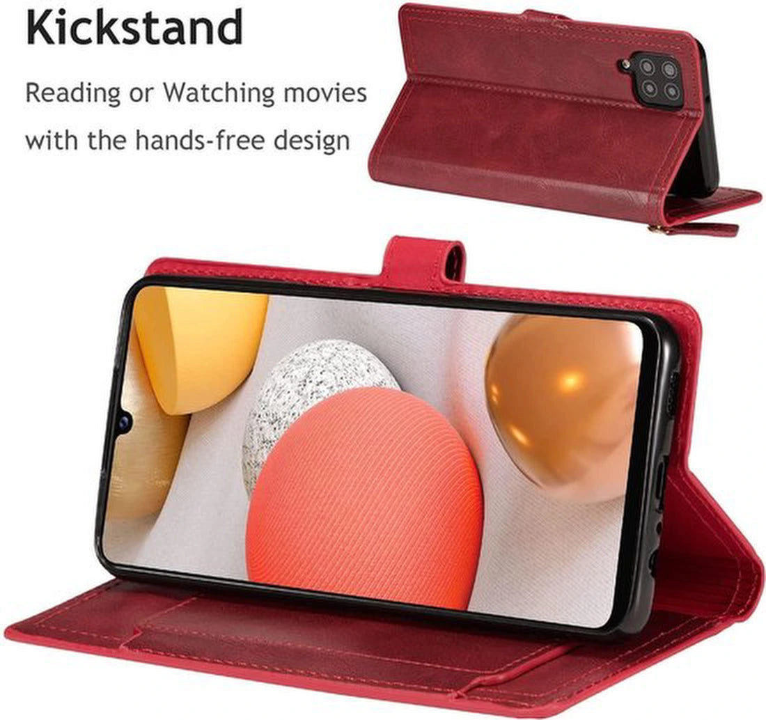 Premium Vintage Wallet Hoesje Geschikt voor Samsung Galaxy A12 - Rood
