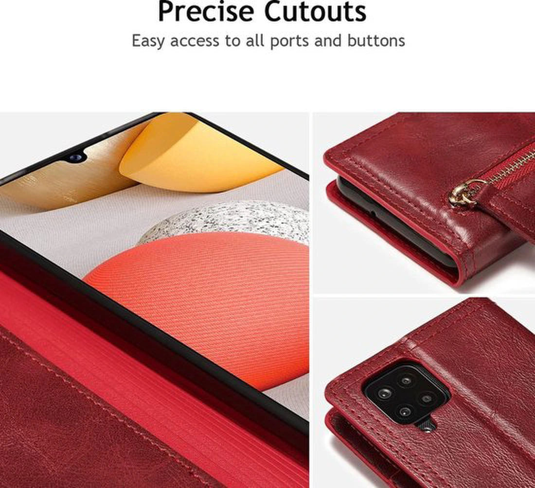 Samsung Galaxy A12 Hoesjes – Vintage Portemonnee Hoes – Pasjeshouder – Magneetsluiting – Rood