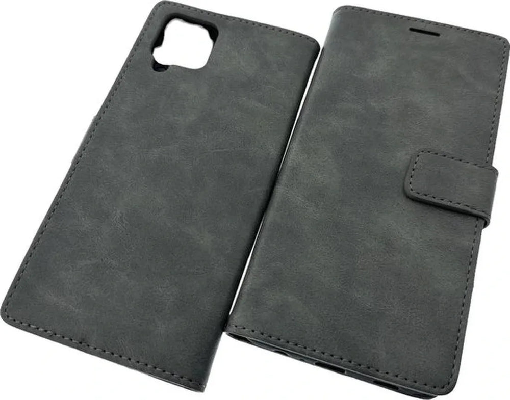 Samsung Galaxy A22 4G Hoesjes – Portemonnee Hoes – 2 Pack Screenprotector – Pasjeshouder – Grijs-Ilumina Benelux