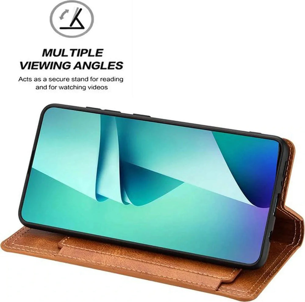Samsung Galaxy A12 Hoesjes – Vintage Portemonnee Hoes – Pasjeshouder – Magneetsluiting – Lichtbruin-Ilumina Benelux