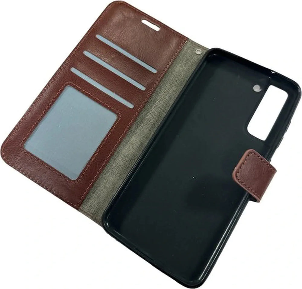 Samsung Galaxy S21 FE Hoesjes – Portemonnee Book Case – Pasjeshouder – Magneetsluiting – Bruin-Ilumina Benelux