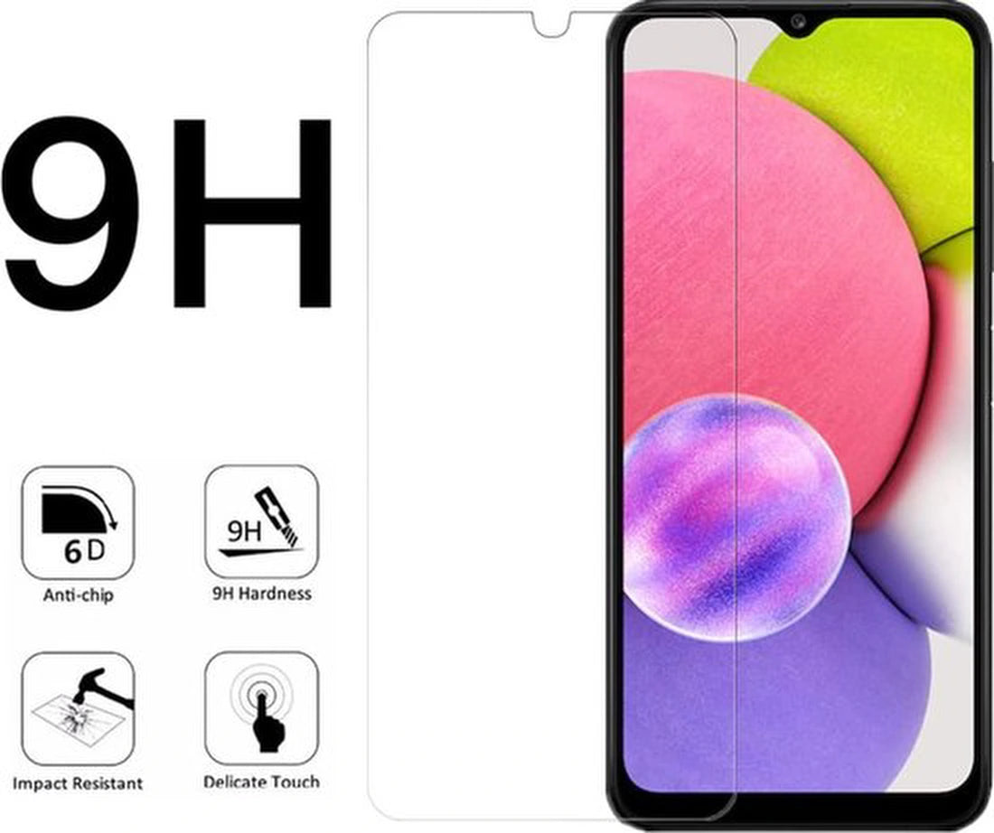 Silicone hoesje Transparant met 3 Pack Screenprotector Glas Geschikt voor: Samsung Galaxy A03S