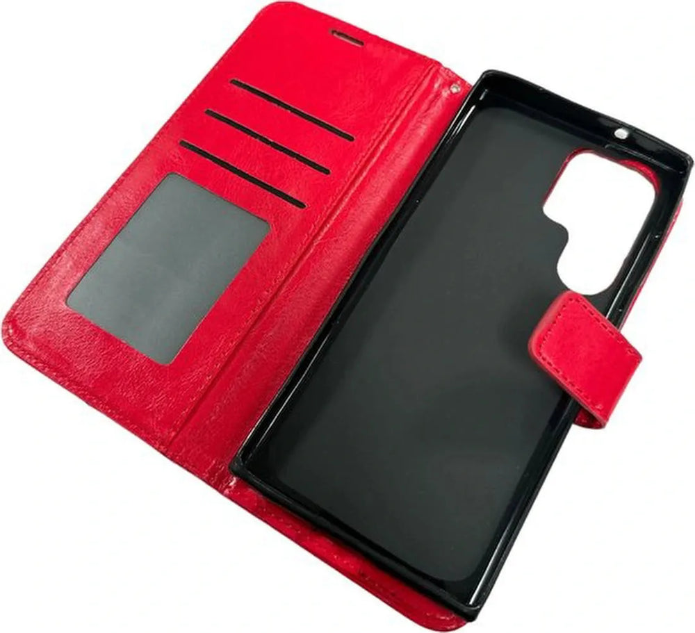 Samsung Galaxy S22 Ultra Hoesjes – Portemonnee Hoes – 2 Pack Screenprotector – Pasjeshouder – Rood-Ilumina Benelux