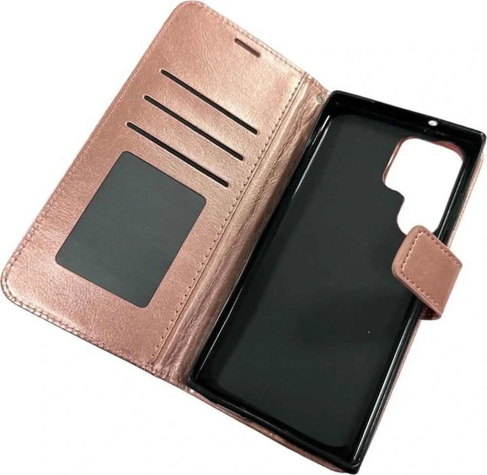 Samsung Galaxy S22 Ultra Hoesjes – Portemonnee Hoes – 2 Pack Screenprotector – Roségoud-Ilumina Benelux