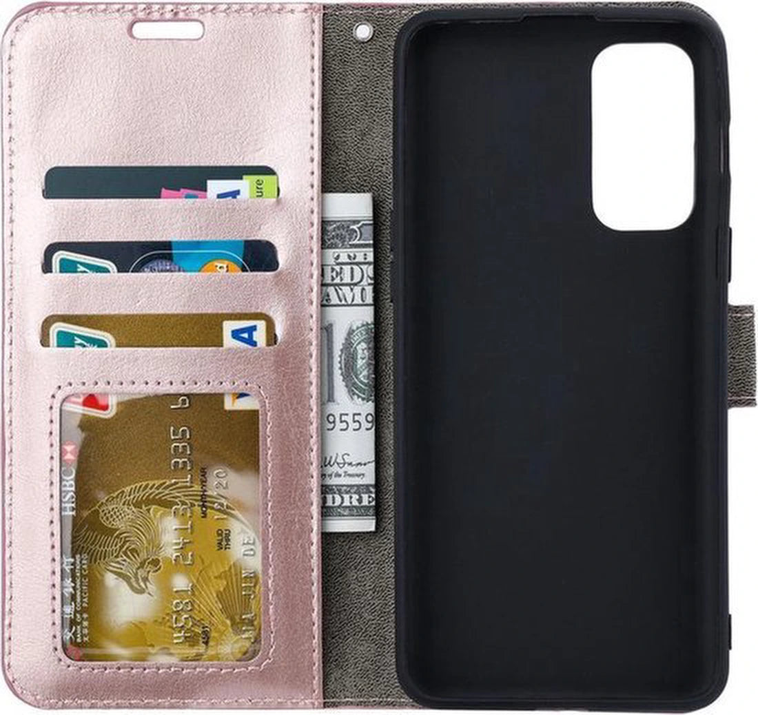 Samsung Galaxy A03s Hoesjes – Portemonnee Book Case – Pasjeshouder – Magneetsluiting – Roségoud