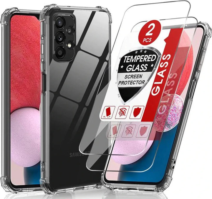 Samsung Galaxy A13 4G Hoesjes – Siliconen Backcover – Schokbestendig – 2 Pack Gehard Glas Screenprotector – Transparant-Ilumina Benelux