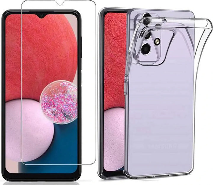 Samsung Galaxy A13 4G Hoesjes – Transparante Siliconen Backcover – Met 2x Screenprotector Gehard Glas – Anti-kras-Ilumina Benelux