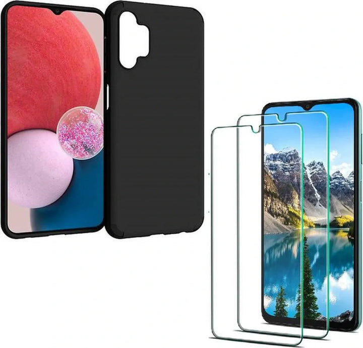 Samsung Galaxy A13 4G Hoesjes – Siliconen Backcover – 2x Screenprotector Gehard Glas – Anti-kras – Zwart-Ilumina Benelux