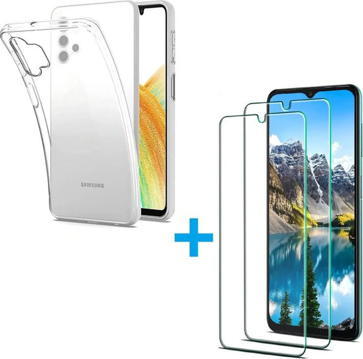 Samsung Galaxy A33 5G Hoesjes – Transparante Siliconen Backcover – 2 Pack Screenprotector Gehard Glas – Anti-kras-Ilumina Benelux