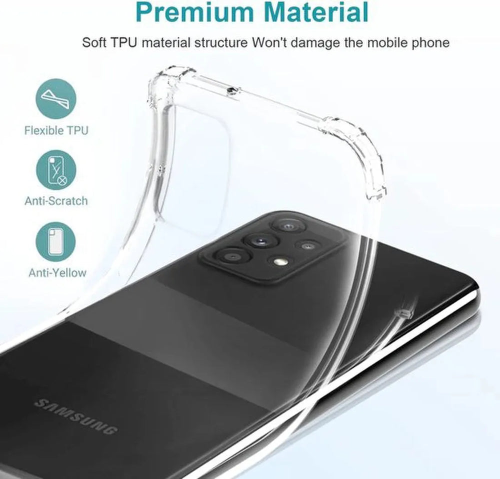 Samsung Galaxy A53 Hoesjes – Siliconen Backcover Anti-Shock – Schokbestendig – Met 2x Screenprotector Gehard Glas – Transparant-Ilumina Benelux