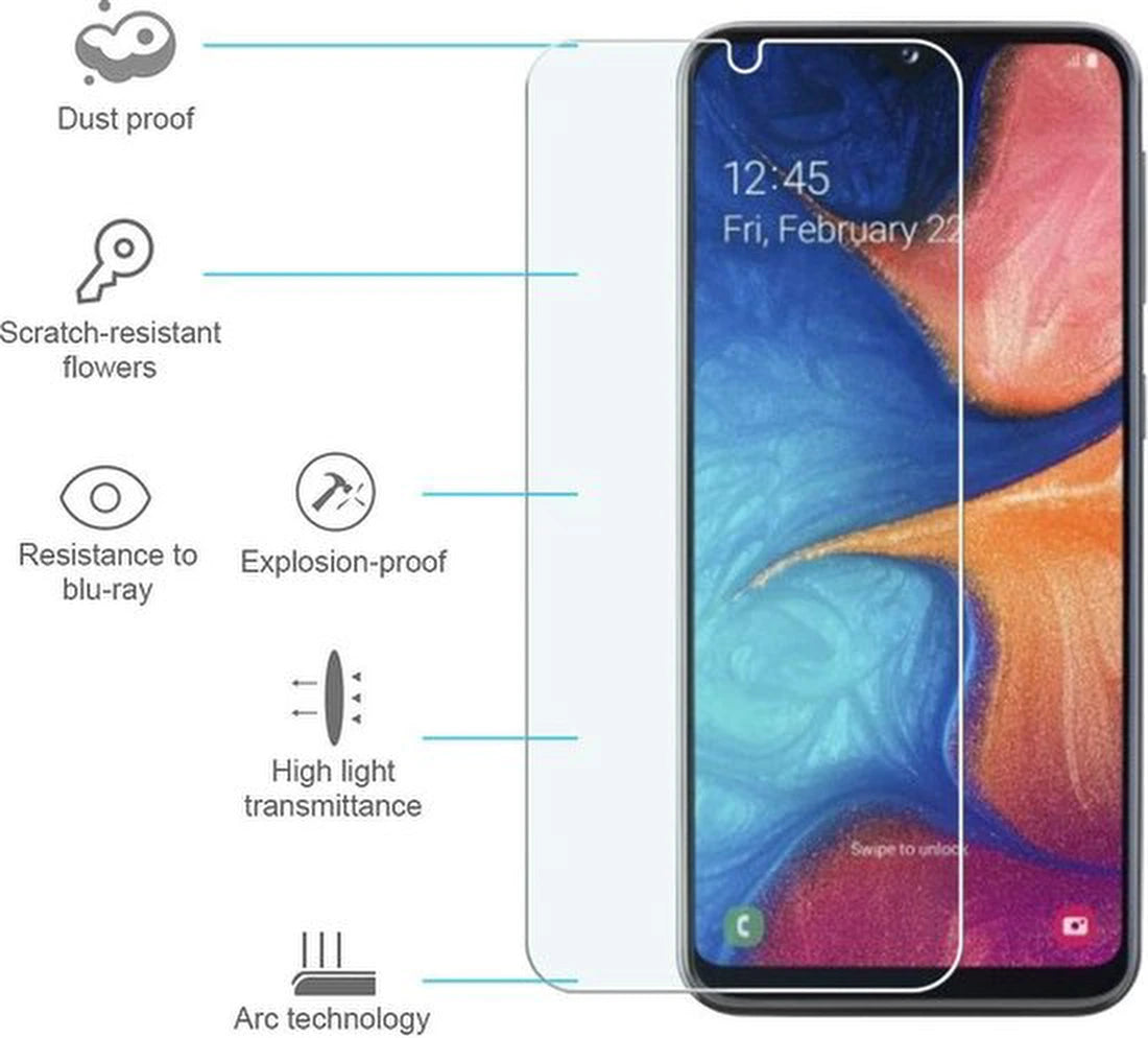 Samsung Galaxy A20E Hoesjes – Siliconen Backcover + 2x Screenprotector – Gehard Glas – Anti-kras – Zwart