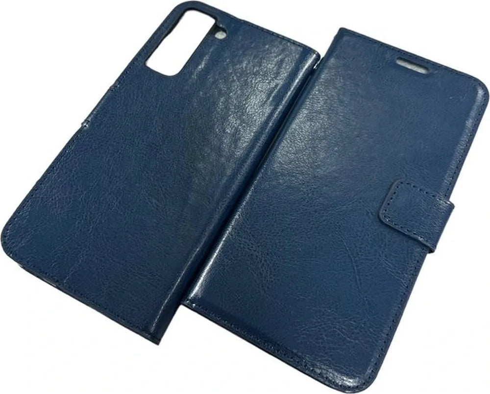 Samsung Galaxy S21 FE Hoesjes – Portemonnee Bookcase – Pasjeshouder – 2x Screenprotector Gehard Glas – Blauw-Ilumina Benelux