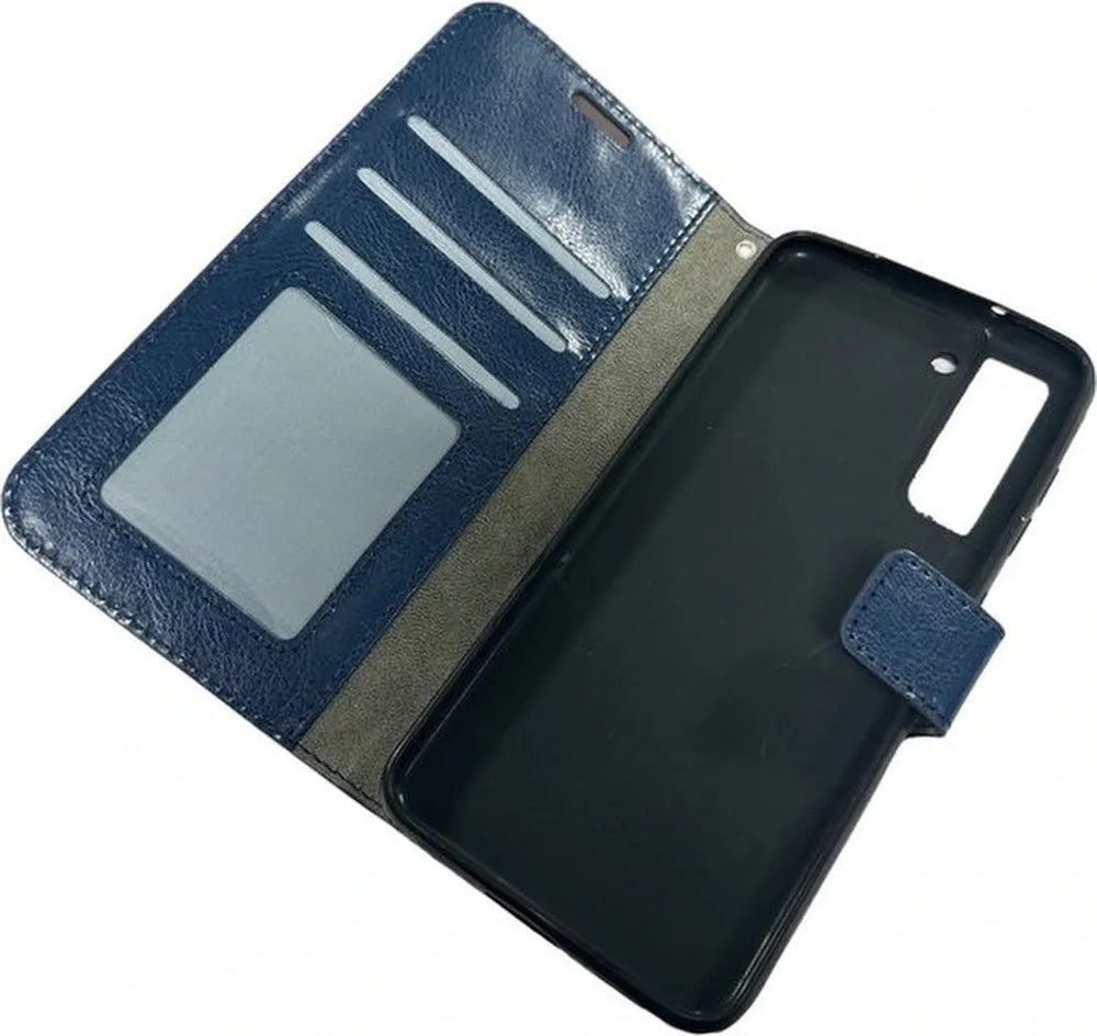 Samsung Galaxy S21 FE Hoesjes – Portemonnee Book Case – Pasjeshouder – Magneetsluiting – Blauw-Ilumina Benelux