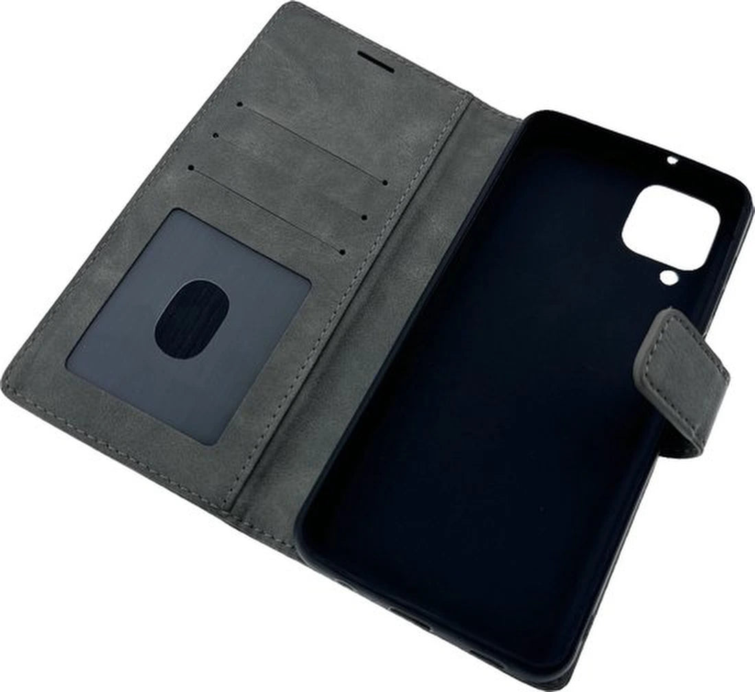 Portemonnee Hoesje - 2 Pack Screenprotector Geschikt voor: Samsung Galaxy A12 - grijs