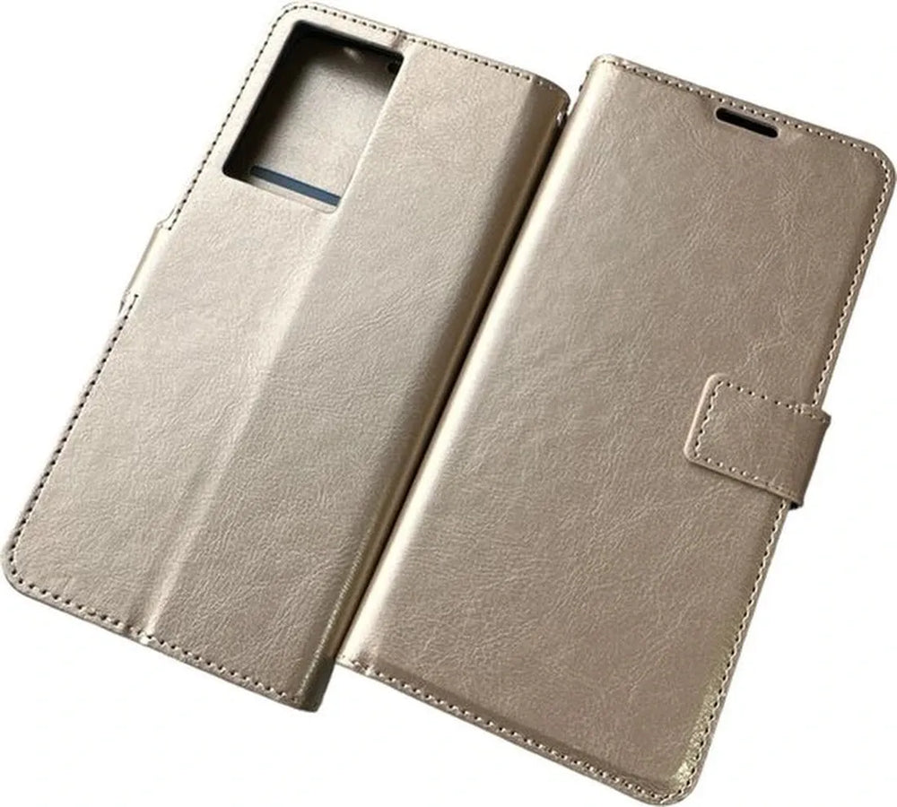 Motorola Moto G200 5G Hoesjes – Portemonnee Book Case – Pasjeshouder – Magneetsluiting – Goud-Ilumina Benelux