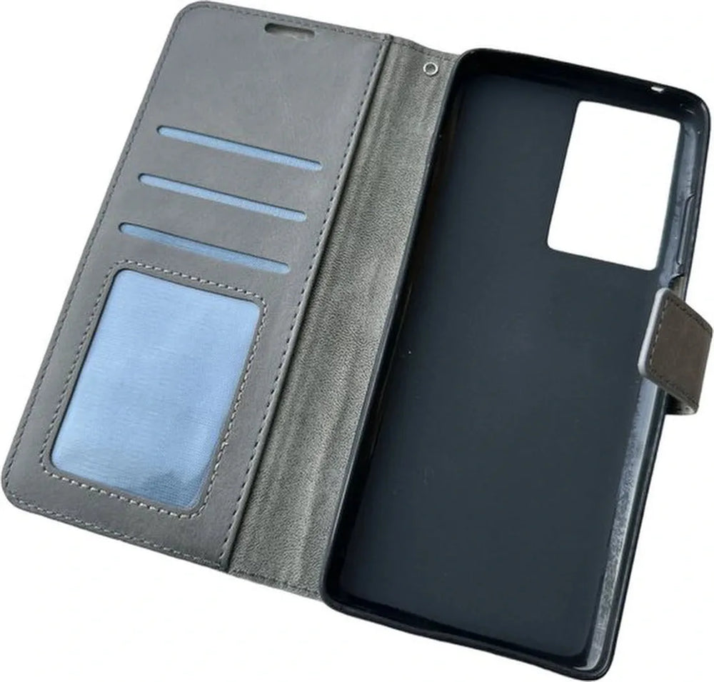Motorola Moto G200 5G Hoesjes – Portemonnee Book Case – Pasjeshouder – Magneetsluiting – Grijs-Ilumina Benelux
