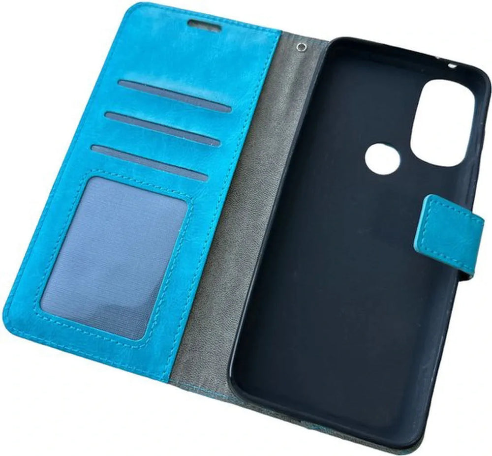 Motorola Moto G71 5G Hoesjes – Portemonnee Book Case – Pasjeshouder – Magneetsluiting – Turquoise-Ilumina Benelux