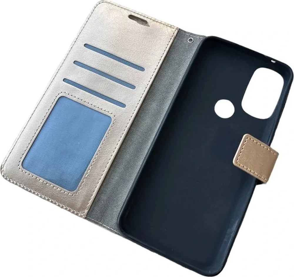 Motorola Moto G71 5G Hoesjes – Portemonnee Book Case – Pasjeshouder – Magneetsluiting – Goud-Ilumina Benelux