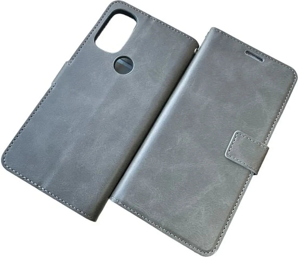 Motorola Moto G71 5G Hoesjes – Portemonnee Book Case – Pasjeshouder – Magneetsluiting – Grijs-Ilumina Benelux