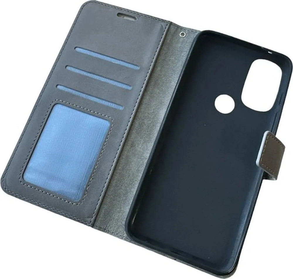 Motorola Moto G71 5G Hoesjes – Portemonnee Book Case – Pasjeshouder – Magneetsluiting – Grijs-Ilumina Benelux