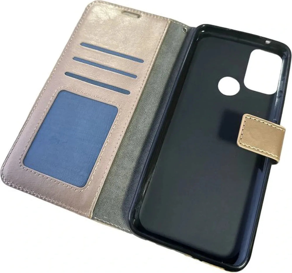 Motorola Moto G60s Hoesjes – Portemonnee Book Case – Magneetsluiting – 2x Screenprotector – Goud-Ilumina Benelux