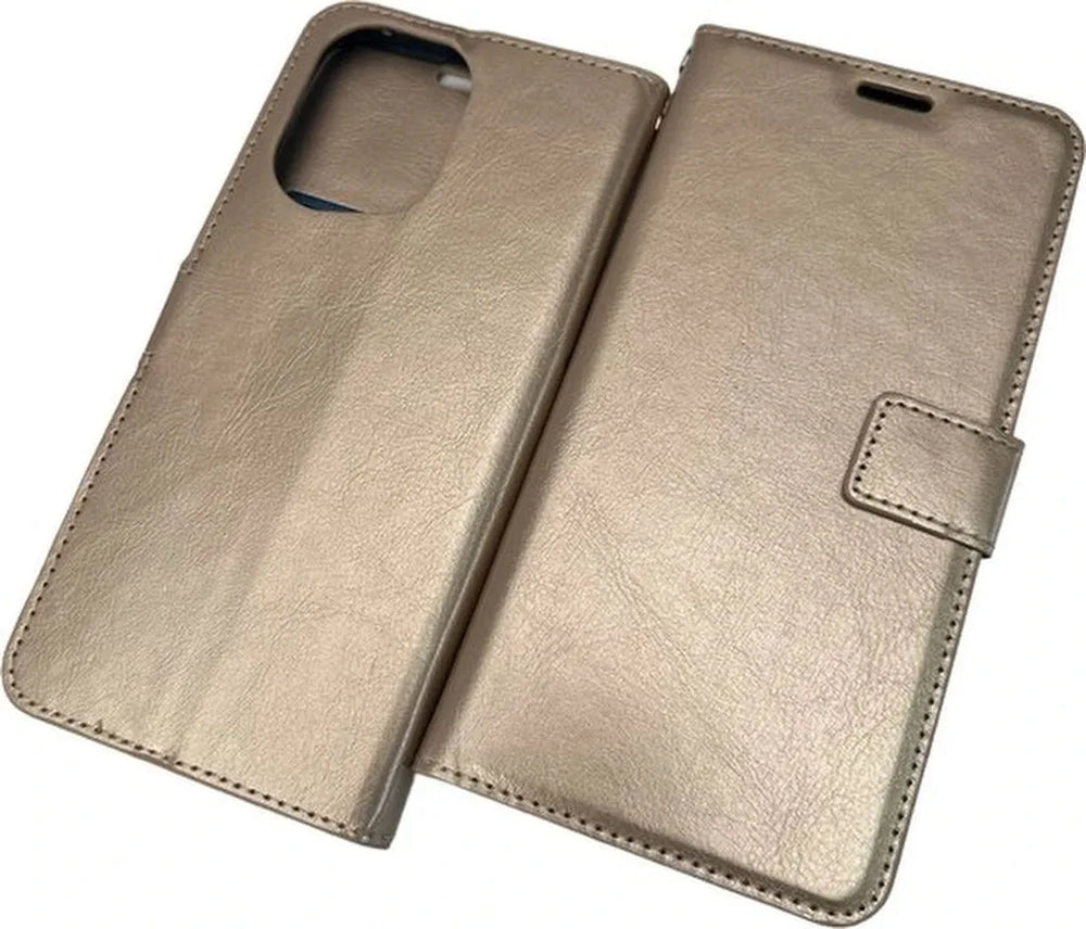 Oppo Find X5 Pro Hoesjes – Portemonnee Book Case – Pasjeshouder – 2x Gehard Glas Screenprotector – Goud-Ilumina Benelux