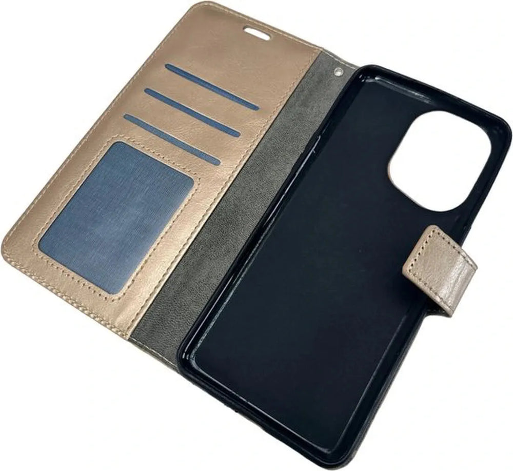 Oppo Find X5 Pro Hoesjes – Portemonnee Book Case – Pasjeshouder – 2x Gehard Glas Screenprotector – Goud-Ilumina Benelux