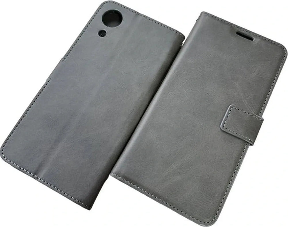 Samsung Galaxy A03 Core Hoesjes – Portemonnee Bookcase – Pasjeshouder – 2 Pack Screenprotector Gehard Glas – Grijs-Ilumina Benelux