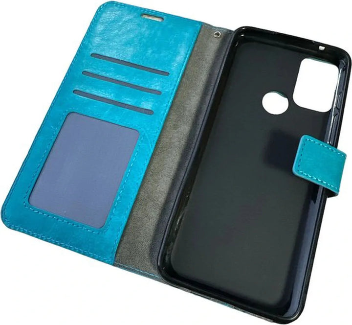 Motorola Moto G50 Hoesjes – Portemonnee Book Case – Magneetsluiting – Inclusief 2x Screenprotector – Turquoise-Ilumina Benelux