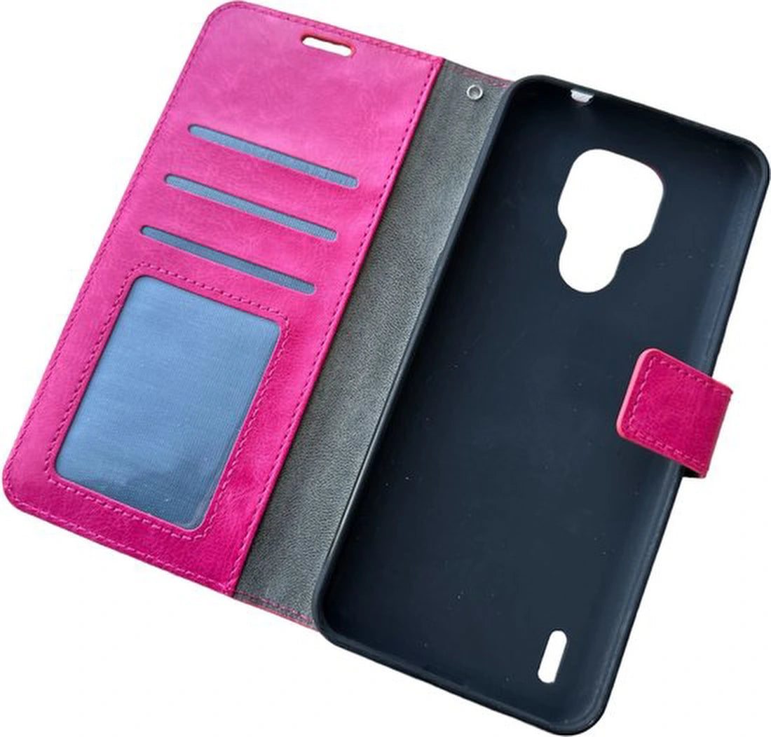 Portemonnee Book Case Hoesje + 2x Screenprotector Geschikt voor: Motorola Moto E7 - Roze
