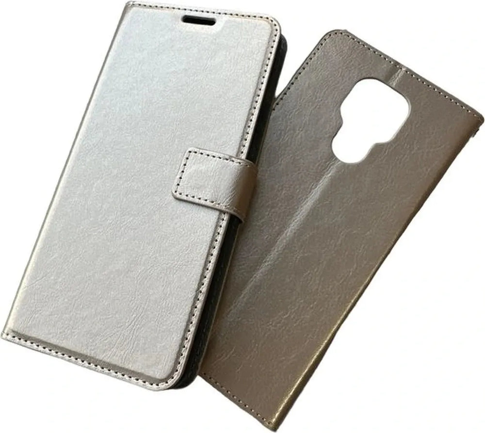 Motorola Moto E7 Hoesjes – Portemonnee Book Case – Pasjeshouder – 2x Screenprotector – Goud-Ilumina Benelux
