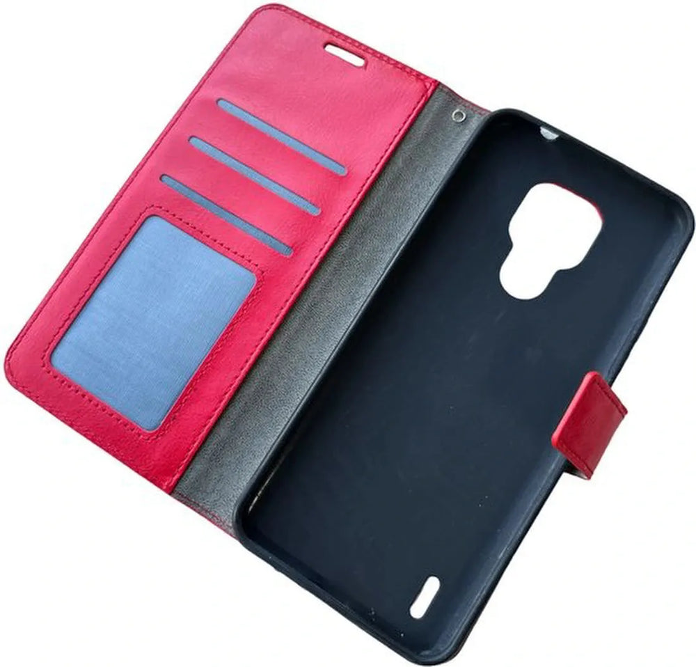 Motorola Moto E7 Hoesjes – Portemonnee Book Case – Pasjeshouder – Magneetsluiting – Rood-Ilumina Benelux