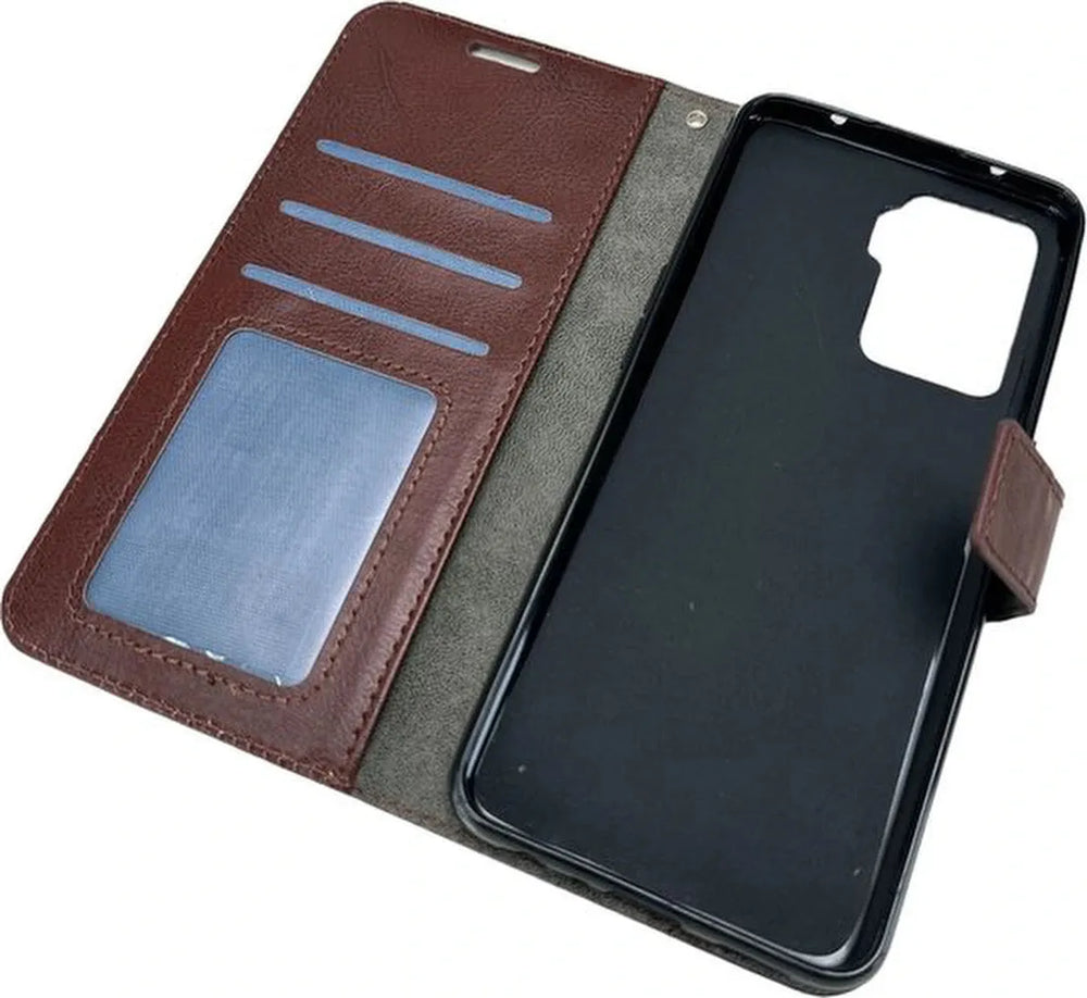Oppo Reno 5Z Hoesjes – Portemonnee Book Case – Pasjeshouder – 2x Screenprotector Gehard Glas – Bruin-Ilumina Benelux
