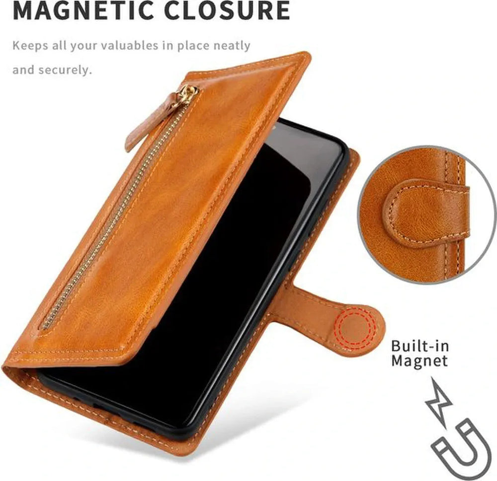 Samsung Galaxy A22 4G Hoesjes – Vintage Portemonnee Hoes – Pasjeshouder – Magneetsluiting – Lichtbruin-Ilumina Benelux
