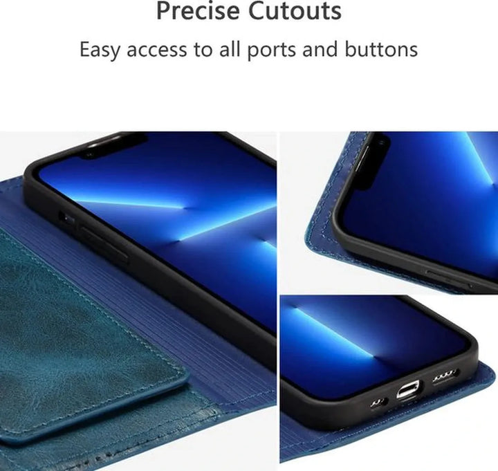 iPhone 13 Pro Max Hoesjes – Vintage Portemonnee Hoes – Magneetsluiting – Pasjeshouder – Blauw-Ilumina Benelux
