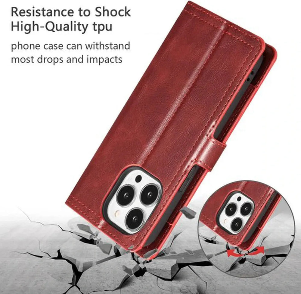 iPhone 13 Pro Max Hoesjes – Vintage Portemonnee Hoes – Pasjeshouder – Magneetsluiting – Rood-Ilumina Benelux