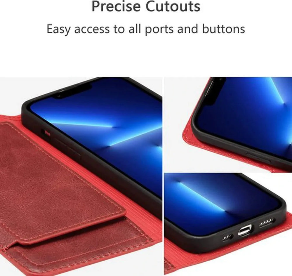 iPhone 13 Pro Max Hoesjes – Vintage Portemonnee Hoes – Pasjeshouder – Magneetsluiting – Rood-Ilumina Benelux