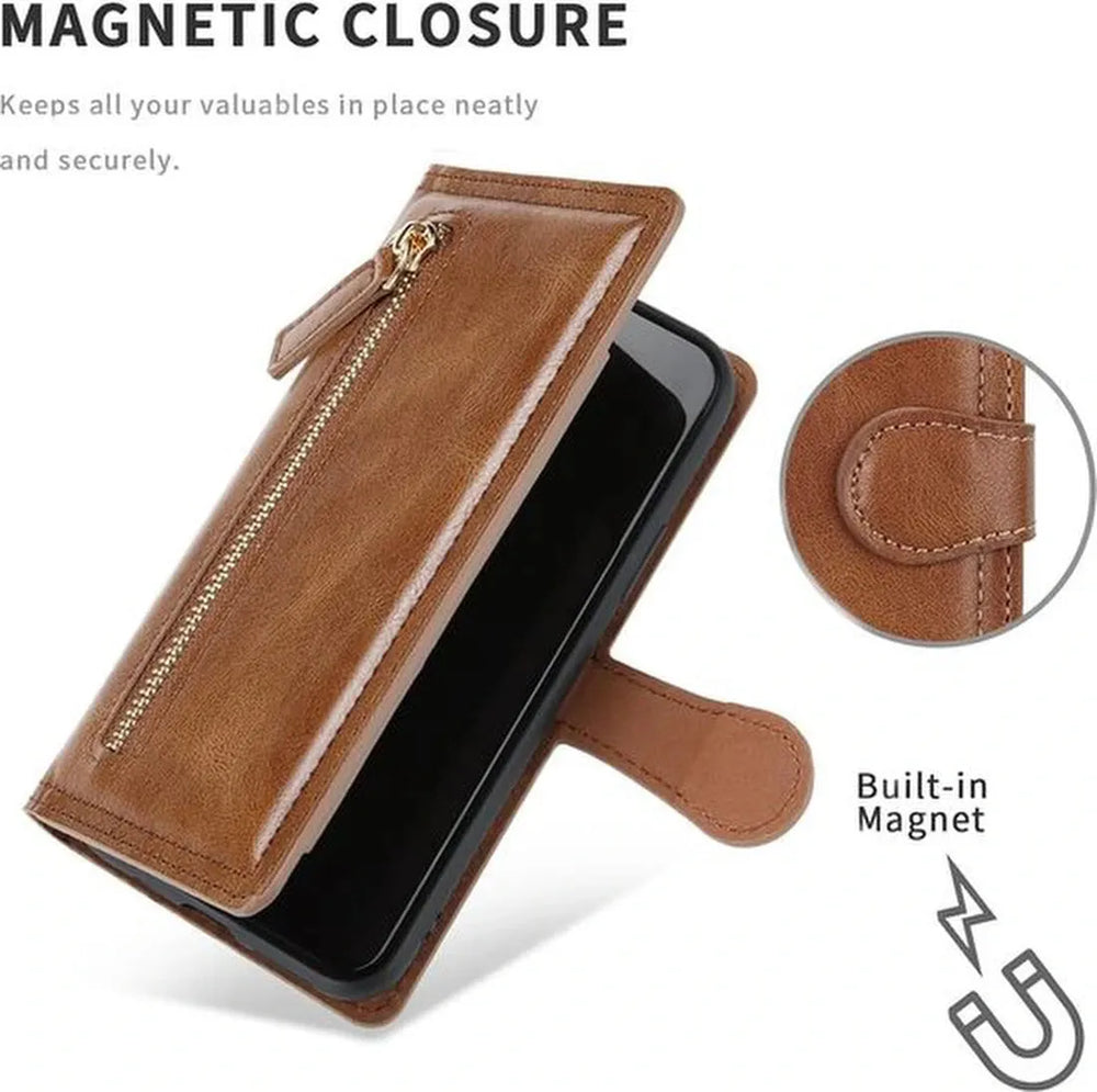 Samsung Galaxy A23 5G Hoesjes – Vintage Portemonnee Hoes – Pasjeshouder – Magneetsluiting – Donkerbruin-Ilumina Benelux
