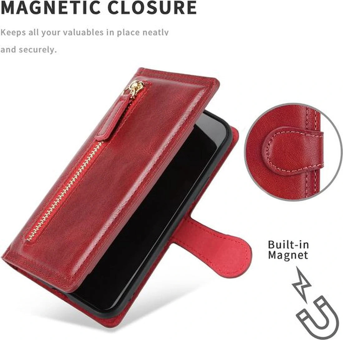 Samsung Galaxy A34 5G Hoesjes – Vintage Portemonnee Hoes – Pasjeshouder – Magneetsluiting – Rood
