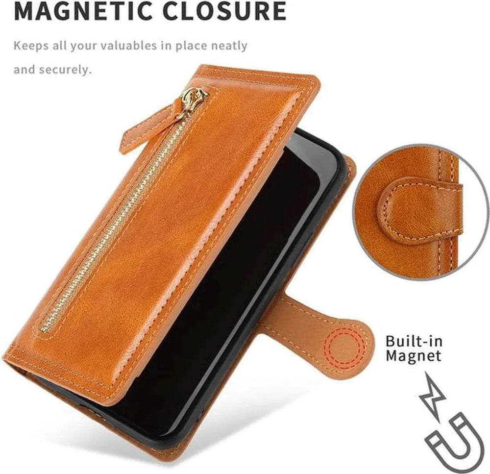 Samsung Galaxy S23 Hoesjes – Vintage Portemonnee Hoes – Pasjeshouder – Magneetsluiting – Lichtbruin-Ilumina Benelux