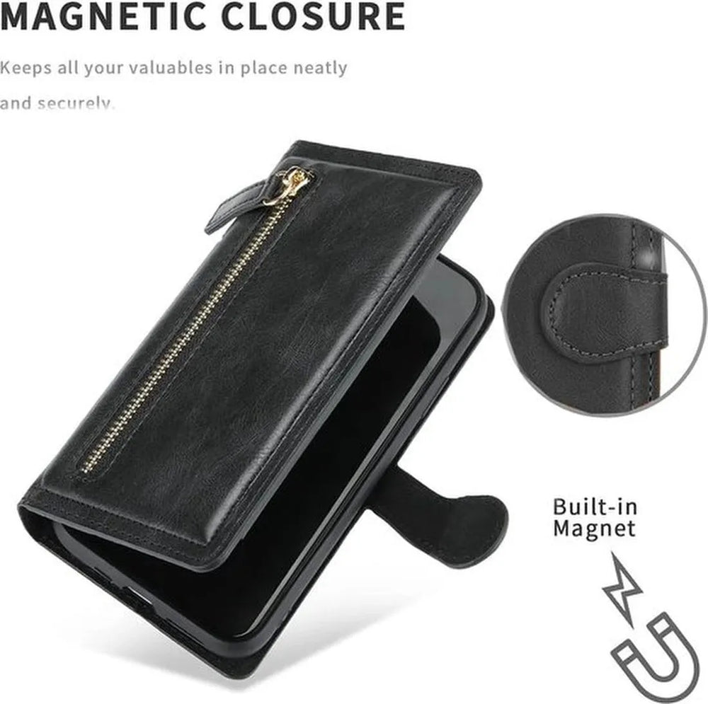 Samsung Galaxy S23 Plus Hoesjes – Vintage Portemonnee Hoes – Pasjeshouder – Magneetsluiting – Zwart-Ilumina Benelux