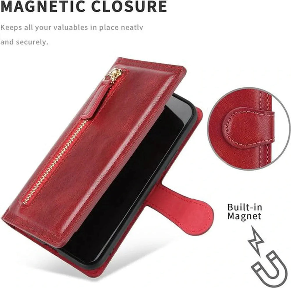 Samsung Galaxy S23 Plus Hoesjes – Vintage Portemonnee Hoes – Magneetsluiting – Pasjeshouder – Rood-Ilumina Benelux