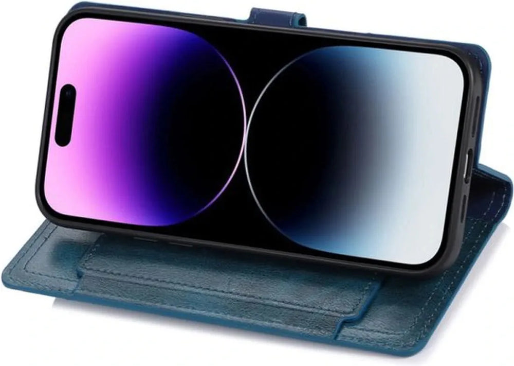iPhone 15 Pro Max Hoesjes – Vintage Portemonnee Hoes – Pasjeshouder – Magneetsluiting – Blauw-Ilumina Benelux