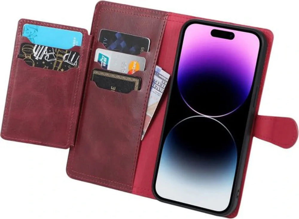 iPhone 15 Plus Hoesjes – Vintage Portemonnee Hoes – Pasjeshouder – Magneetsluiting – Rood-Ilumina Benelux
