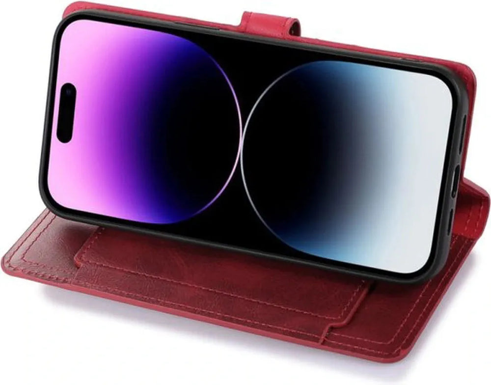 iPhone 15 Plus Hoesjes – Vintage Portemonnee Hoes – Pasjeshouder – Magneetsluiting – Rood-Ilumina Benelux